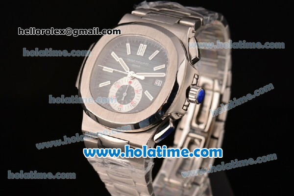 Patek Philippe Nautilus Chrono Swiss Valjoux 7750-SHG Automatic Full Steel with Blue Dial and Stick Markers - 1:1 Original (BP) - Click Image to Close